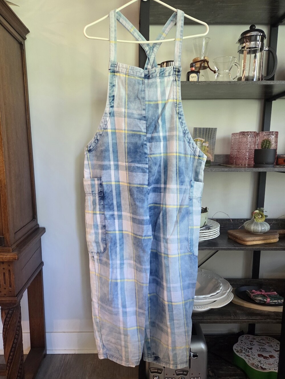 Adorable Plaid Cotton BDG Overalls Jumpsuit Huge Pockets Ladies Medium